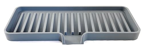 Silicone Soap Dish Tray and Sponge Holder with Drain Chute, Rectangular, Kitchen and Bathroom Sink Organizer (Grey, 9"x3.5") - color: Gray, size: (MD) 9"x3.5"