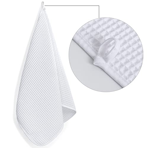 POLYTE 430 GSM Poly Blend Microfiber Quick Dry Waffle Hand Towel, 16x30 in | 4 Pack, Oversize, Lint Free, Quick Dry, Hanging Loop - color: White