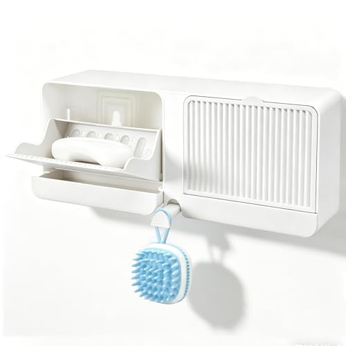 Strong Adhesive Hook Wall-Mounted Soap Dish Holder, 2-Layer Draining Tray with Removable Container, Keeps Soap Dry for Bathroom, Shower, Sink, Kitchen- Space Saver (1-Pack White-Dual Compartment) - color: 1-pk White-dual Compartment
