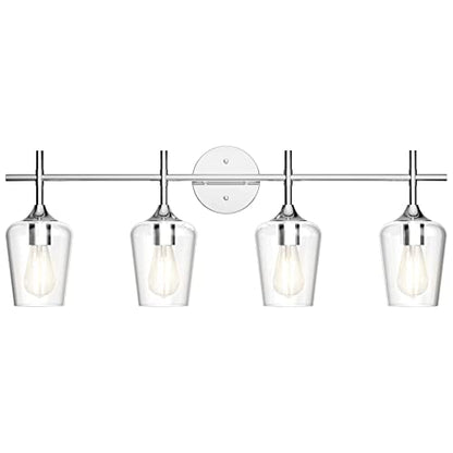 Ralbay Chrome Bathroom Vanity Light - 4 Light Industrial Farmhouse Style, Clear Glass, Over Mirror - color: Chrome, size: 4-Light