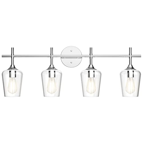 Ralbay Chrome Bathroom Vanity Light - 4 Light Industrial Farmhouse Style, Clear Glass, Over Mirror - color: Chrome, size: 4-Light