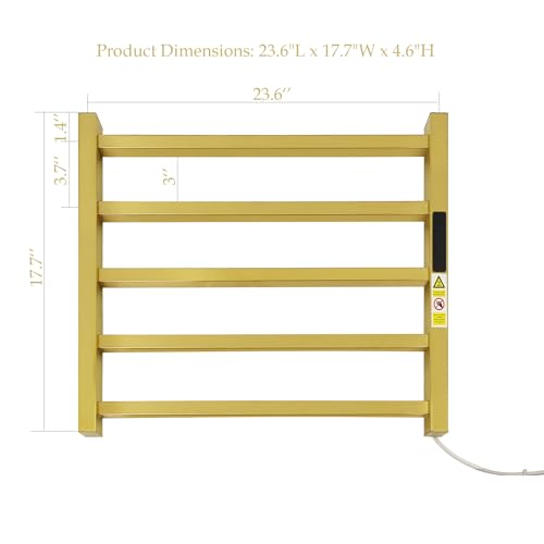 Luxury Heated Towel Rack Wall Mounted Towel Warmers, 5 Bars Towel Warmer Rack for Bathroom with Timer & Temperature Multi-Level Adjustable, Hardwired and Plug-in Compatible (Brushed Gold)