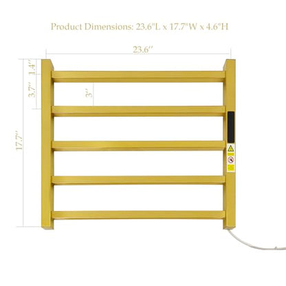 Luxury Heated Towel Rack Wall Mounted Towel Warmers, 5 Bars Towel Warmer Rack for Bathroom with Timer & Temperature Multi-Level Adjustable, Hardwired and Plug-in Compatible (Brushed Gold)