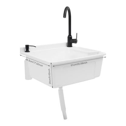 Wall-Mounted Utility Sink Tub Kit with Aluminum Alloy Faucet and Soap Box,Black Anti-clogging Laundry Sink for Bathrooms, Sundry Rooms, Garages(20.08 * 17.52 * 9.45in) - color: White