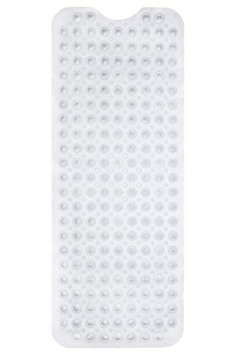 ENKOSI Non-Slip Bath & Shower Mat 40x16 Extra Long, Suction & Drain Holes | Clear look; Durable PVC; 40x16 in, Clear - color: Clear