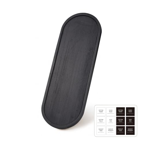 SheeChung Bathroom Counter Tray, Small Bamboo Vanity Tray - 10.3" x 3.6" | Black, Decorative Kitchen Countertop Organizer for Soap Dispenser, Perfume, Jewelry, Catchall, Makeup, Candle, Coffee Table - color: Black, size: 3.6" x 0.4" x 10.3"