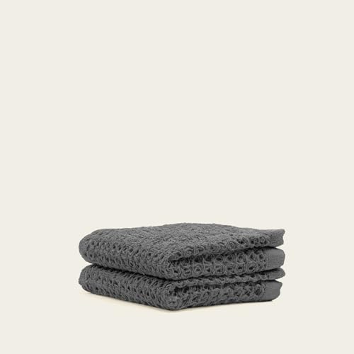 Sedona Waffle Washcloths, 410 GSM 100% Cotton, Set of 2, Soft Textured Face Towels, Quick-Drying & Gentle (Charcoal) - color: Charcoal, style: Washcloth (Set of 2)