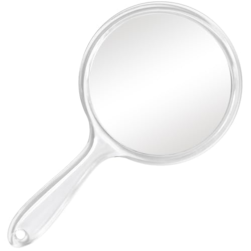D Handheld Mirror with Handl,5.4" W x 10.4" L | Hand Mirror Doule Sided ,Magnifying Mirror 1X 2X ,Handle Makeup Mirror ,Acrylic Handheld Mirror Rounded Shape - color: Large Clear