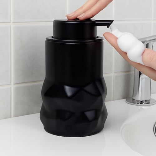 BosilunLife Hand Soap Dispenser - Foam Soap Dispenser Bathroom Ceramic Dish Liquid Soap Dispenser for Kitchen, Bathroom Countertop Soap Dispensers (Black-Foam-Sculpt) - color: Black-foam-sculpt