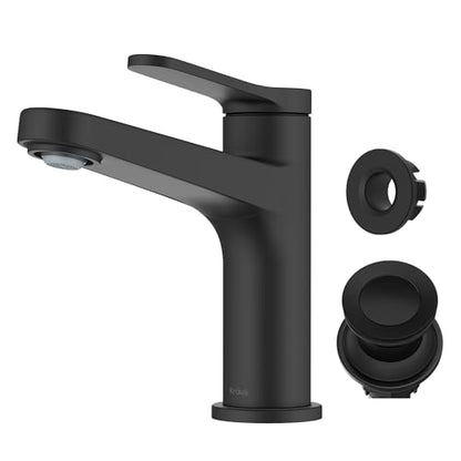 KRAUS Indy Bathroom Faucet in Matte Black with Single Handle, Pop Up Drain and Supply Lines, KBF-1411MB - color: Matte Black, style: Basin + Pop-Up Drain