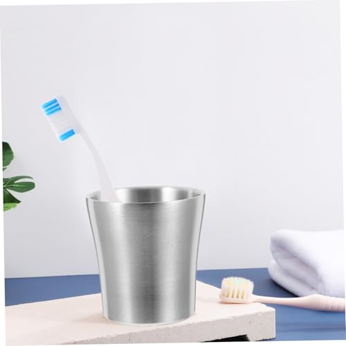 Stainless Steel Toothbrush Holder Cup Travel Tumbler for Bathroom Use Lightweight Metal Rinse Mug Simple Silver for Men Women and Students