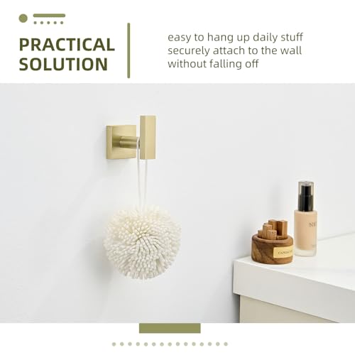 Angle Simple Bathroom Towel Hook, Coat Robe Hook for Wall, Brushed Gold | Rustproof SUS304 Stainless Steel, Hand Towel Holder for Hat Shirt Scarf, Keep Kitchen Cabinet Hallway Tidy, Screw Mount - color: Brushed Gold