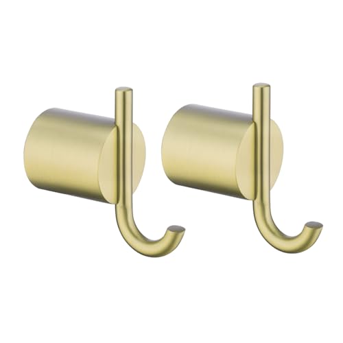 Towel Hooks for Bathroom 2 Packs Wall Mount Towel Holder Brushed Gold Wall Robe Hook,Stainless Steel Heavy Duty (Drilling),SW-96068-8BG-2. - color: Double Hook-Brushed Gold