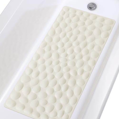 Non-Slip Bathtub Mat OTHWAY Soft Rubber Bathroom Bathmat with Strong Suction Cups (Beige) - color: Beige, size: 31.5" x 16" (Rectangular)