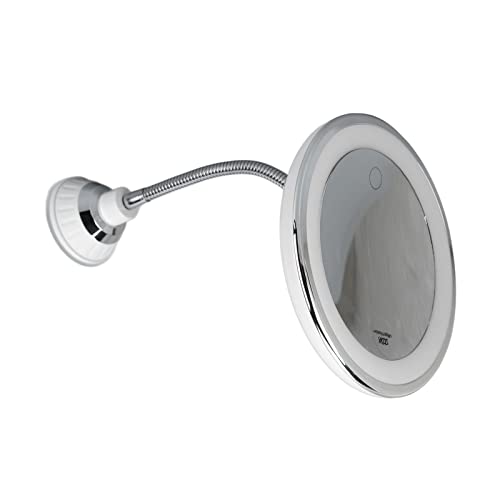 Lighted Makeup Mirror, 10x Magnifying Mirror Suction Cup with Light 3 Color Modes and Adjustable Brightness 360°Swivel for Vanity