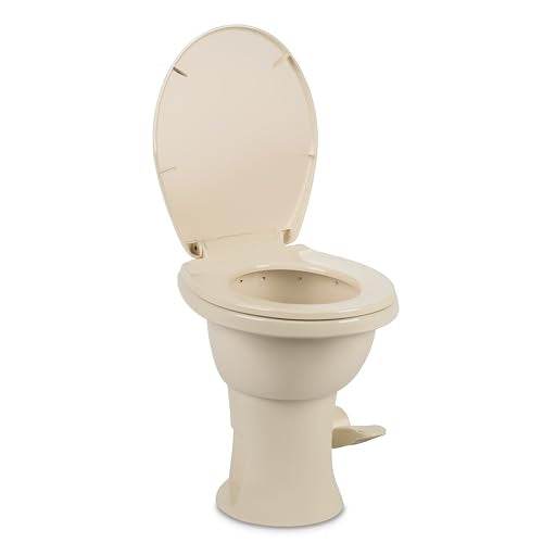 Dometic Model 410 Complete RV Toilet – Round Porcelain Bowl, Universal Fit & 2-Bolt Mount, 18" Chair Height Residential-Style, Gravity Flush Toilet with Soft-Close Seat, Bone (9610008260) | Universal Fit & 2-Bolt Mount, 18" Chair Height Residential-Style,