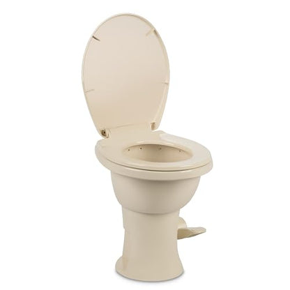 Dometic Model 410 Complete RV Toilet – Round Porcelain Bowl, Universal Fit & 2-Bolt Mount, 18" Chair Height Residential-Style, Gravity Flush Toilet with Soft-Close Seat, Bone (9610008260) | Universal Fit & 2-Bolt Mount, 18" Chair Height Residential-Style,
