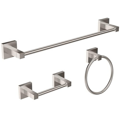 RUACQ 3 Pieces Bathroom Hardware Set, SUS 304 Stainless Steel Toilet Paper Holder, Towel Ring, 18-inch Towel Bar Set, Wall Mounted, Heavy Duty(Brushed Nickel) - color: Brushed Nickel, size: 3pcs