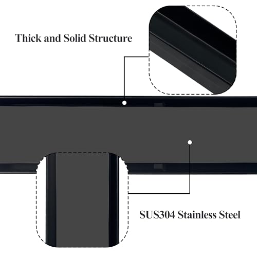 24 Inch Linear Shower Drain Black Floor Drain with Removable SUS304 Stainless Steel CUPC Certificate and 2-in-1 Tile Insert Grate Cover - color: Black, size: 24inch