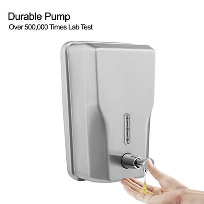 Wall Mount Stainless Steel Soap Dispenser Bathroom, 48oz (1400ml) | Commercial Wall Mounted Metal Liquid Refillable Hand Soap Dispenser