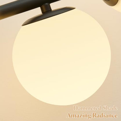 Modern Bathroom Vanity Light Fixtures,LED Matte Black Wall Sconce Lighting | 5 Lights Milk Glass Globe Vanity Light, Makeup Bathroom Vanity Lights,Dimmable Brass Mid Century Wall Sconces over Mirror - color: Black Milk Glass, size: Integrated LED