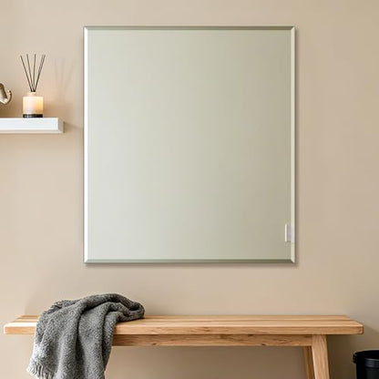 Ruomeng Frameless Mirror for Wall, 40x36 Inch Bathroom Vanity Mirror Farmhouse, Large Rectangle Mirror with Beveled Edge, Tempered Glass, Hangs Horizontally or Vertically - size: 40"L x 36"W