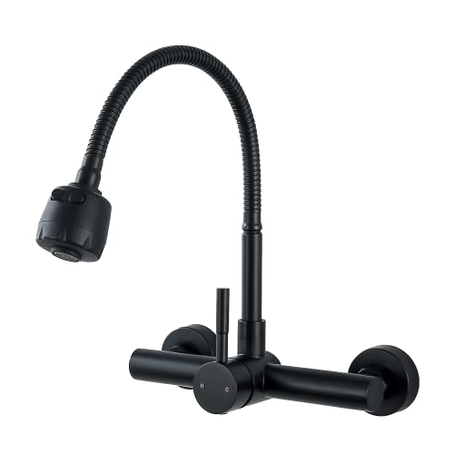Kitchen Sink Faucet Wall Mount with Sprayer, Stainless Steel Mixer Tap, Matte Black Finish, NSF and Lead-Free Certified for Utility and Laundry Sink Faucets - color: C Style, Matt Black