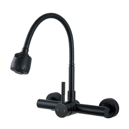 Kitchen Sink Faucet Wall Mount with Sprayer, Stainless Steel Mixer Tap, Matte Black Finish, NSF and Lead-Free Certified for Utility and Laundry Sink Faucets - color: C Style, Matt Black