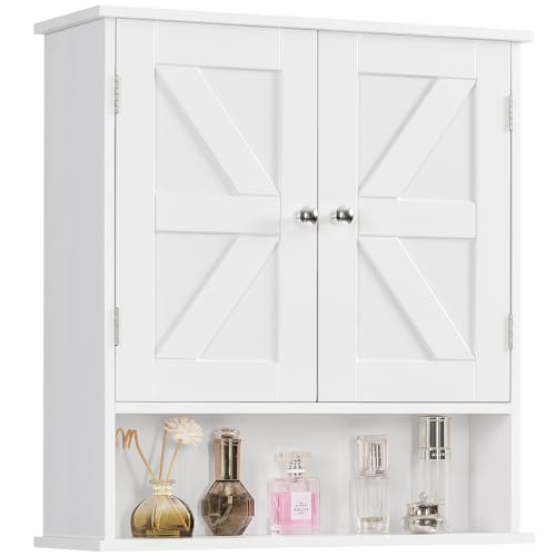 TEENFON Bathroom Wall Cabinet, Bathroom Cabinet with Barn Doors & Adjustable Shelf, Over The Toilet Storage Cabinet, Medicine Cabinet, White UNGGX001WV1 - color: White, size: 5.1"D x 21.6"W x 23.6"H
