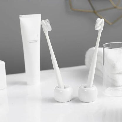 Mini Ceramics Toothbrush Holder Stand for Bathroom Vanity Countertop, Handmade Couple Toothbrush Head Holder, Shaver Holder and Office Pen Holder, 2-Piece Set White - color: White&white