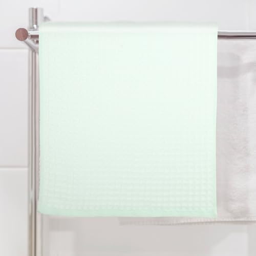 jojofuny 3pcs Green Waffle Weave Cotton Towels Large Highly Absorbent Quick-Dry Hand Face Bath Towels for Adults