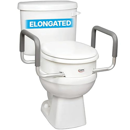 Carex 3.5 Inch Raised Toilet Seat with Arms, Elongated Toilet Seat Riser, Up to 250 lbs Capacity, Elevating & Raising Seat for Elderly & Handicap, Universal, Slip-Resistant with Padded Handles, White - size: Elongated