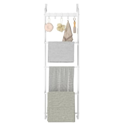 5 Tier Over The Door Towel Racks for Bathroom Wet Towel Drying Rack Clothing Storage Holder with Hooks (White, 5 Tier) - color: White