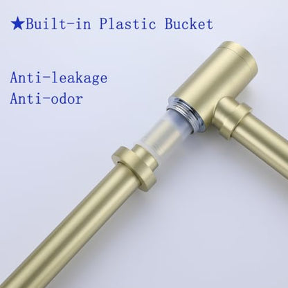 Bottle P Trap Brushed Gold 1 1/4 with 11.81 inch Slip Joint Extension Tube For Basin Sink Waste Drain Solid Brass P Trap Kit,SW-83888BG-L. - color: T03-Brushed Gold