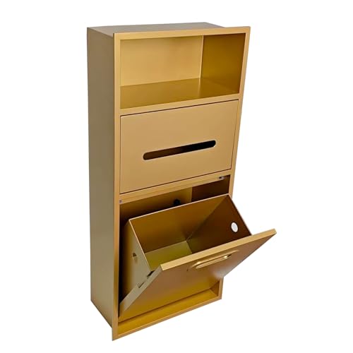 Stainless Steel Recessed Shower Nich with Built-in Trash Can(25.4X11.2IN) | Waterproof Bathroom Niche Alcove Toilet Paper Toiletries Storage Rack for Living Room Bedroom Hotel Residential - color: Gold