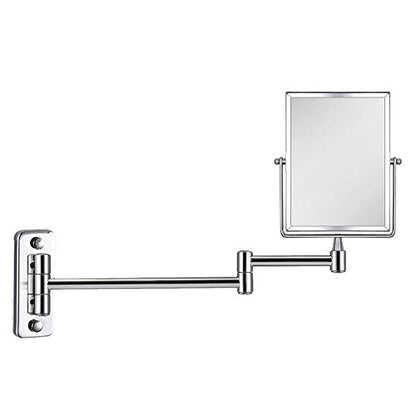 QiMH 3X Magnifying Wall Mounted Vanity Makeup Mirror | Rectangular 8x6 Inch with Extendable Arm | Polished Chrome Finish Double-Sided Swivel Mirror
