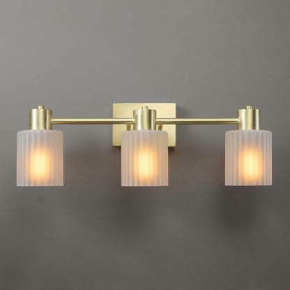 Globe Electric 3-Light Vanity Light, Matte Brass, Frosted Ribbed Glass Shades - color: Matte Brass, Frosted Ribbed Glass