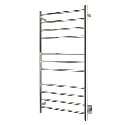 WarmlyYours Ontario Heated Towel Rack, 11 Bars, Polished Stainless Steel | Wall-mounted electric towel warmer for bathrooms, 11 heated bars, hardwired, spa-like warm towels every day
