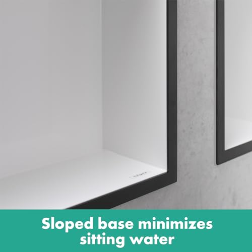 hansgrohe XtraStoris Individual Recessed Wall Niche Matte White with Design Frame 12"x 12"x 4" in Brushed Black Chrome, 56099340 - color: Brushed Black Chrome