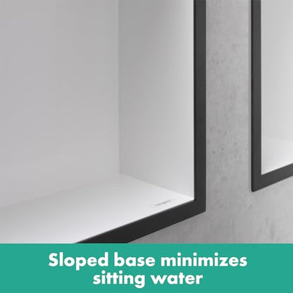 hansgrohe XtraStoris Individual Recessed Wall Niche Matte White with Design Frame 12"x 12"x 4" in Brushed Black Chrome, 56099340 - color: Brushed Black Chrome