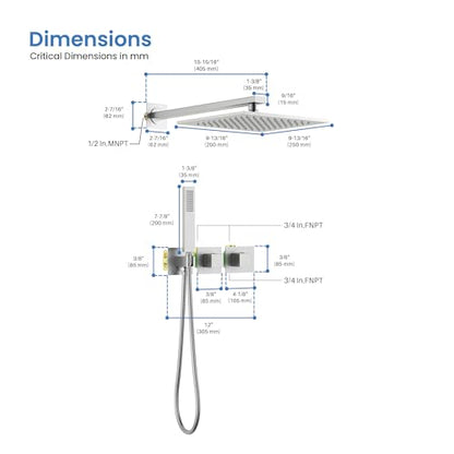KIBI Cube Thermostatic Bathroom Shower System – 2-Function Wall Mounted Shower Set with Rough-In Valve, Modern Brushed Nickel Finish, Durable Rust-Resistant Bathroom Shower Faucet Kit - color: Brushed Nickel
