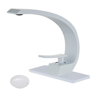 White Finish Bathroom Sink Faucet,Unique Design and Pop Up Drain - color: White