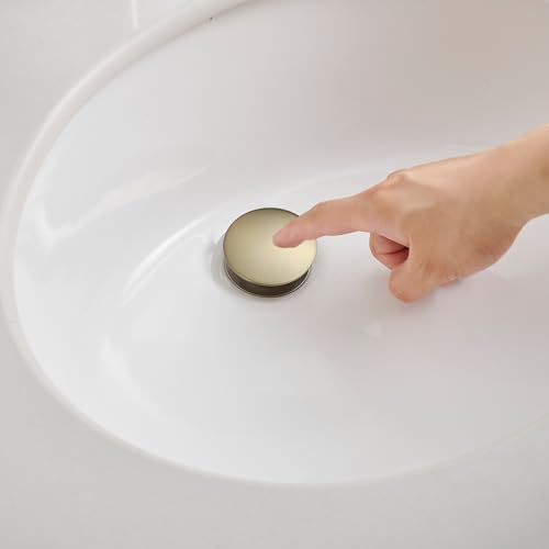 BWE Brushed Gold Bathroom Vessel Sink Drain Stopper with Overflow One Piece Pop Up Drain Assembly with Strainer for Bathroom Faucet Sink - color: Brushed Gold, size: With Overflow