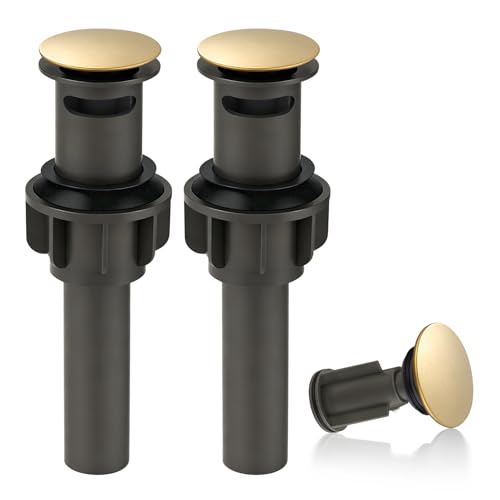 ARCORA Bathroom Sink Drain with Overflow 2 Pack - Brushed Gold Pop Up Drain for Bathroom Sink, Lavatory Vessel Vanity Sink Stopper for 1.6"-1.9" Sink Hole - color: Brushed Gold-2 Pack, style: Pon Up With Overflow