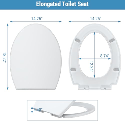 Elongated Toilet Seat, Soft Close Toilet Seat, Quick Release Hinges,One Button for Easy Cleaning, Slow Close Plastic Toilet Seats and Cover,Easy Installation Never Loosen Hinge White Toilet Lid - size: Elongated