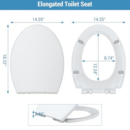 Elongated Toilet Seat, Soft Close Toilet Seat, Quick Release Hinges,One Button for Easy Cleaning, Slow Close Plastic Toilet Seats and Cover,Easy Installation Never Loosen Hinge White Toilet Lid - size: Elongated