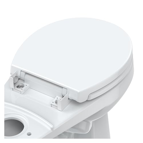 Round Toilet Seat with Quiet-Close Lid, Soft Slow Close Cover, Quick-Release for Easy Cleaning, Full Flat White, Quick-Attach Hardware & Grip-Tight Bumpers - color: White, Standard (Quick-Release), size: Round (17″)