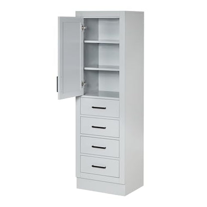 ARIEL Hepburn Bathroom Storage Cabinet - Solid Hevea Wood and Fully Assembled for Long-Lasting Durability and Sophisticated Finish, Freestanding Linen Bathroom Cabinet - 65”H x 20”W x 16”D, Grey - color: Grey, style: Hepburn
