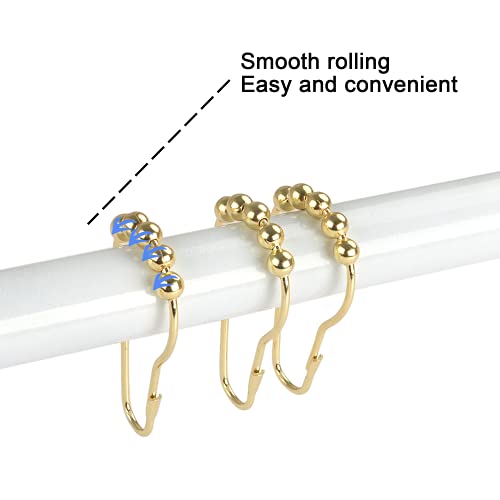 Shower Curtain Hooks Rings, Rustproof Metal Shower Curtain Rings for Bathroom Shower Rods Curtains - Set of 12, Golden - color: Golden