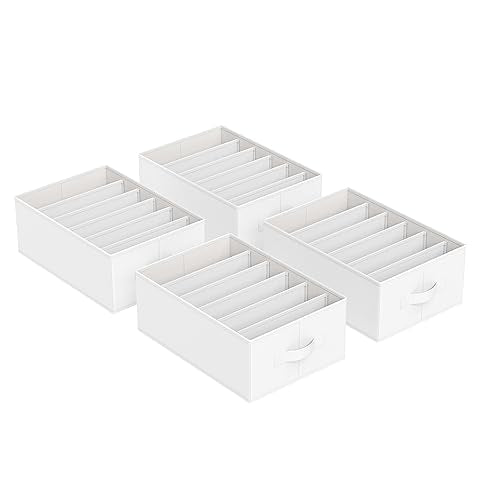 SONGMICS Set of 4 Large Size Wardrobe Clothes Organizers, 6-Compartment Foldable Drawer Organizers with Handles, 16.5 x 11.8 x 6.7 Inches, for Pants, Sweaters, Jeans, Cloud White URUS009W04 | 6-Compartment Foldable Drawer Organizers with Handles, 16.5 x 1
